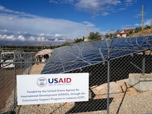 Solar panels system funded by United States Agency for International Development (USAID) are seen in the Lebanese-Syrian border town of Majdal Anjar, eastern Bekaa valley, Lebanon