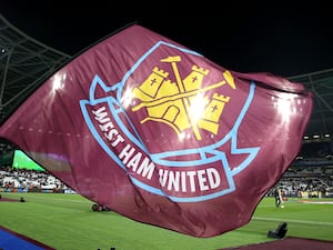 A flag of West Ham United is flown before the UEFA Europa League round of sixteen second leg match at the London Stadium (Nigel French/PA Wire)