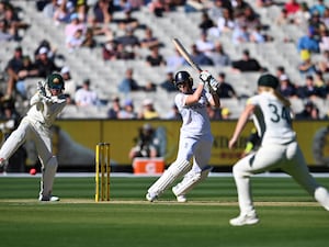 England’s Nat Sciver-Brunt, centre, bats against Australia in the Ashes Test