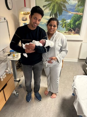 Baby Antonio Sebin with his parents at Walsall Manor Hospital