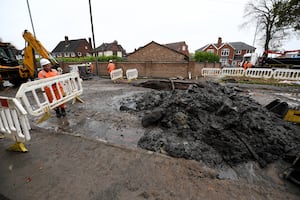 Scene of the burst water main on Stafford Road, Bloxwich, which happened around 3.30am this morning.