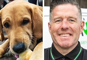 Trainee Guide Dog pup Ralph and Philip Drury of Ovenu Cannock