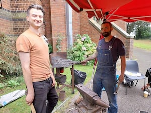 Come and meet blacksmiths Matt and Happy making Christmas gift on their forge in the churchyard