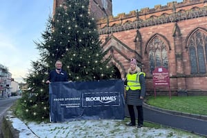 Left to right – Emma Hodgkinson, Bloor Homes Sales Advisor at Hutchison Gate with Newport Town Clerk Joanne Reay at the Christmas Lights switch on