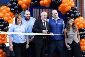 Wolves legend Steve Bull, local broadcaster Amber Sandhu, BoyleSports shop manager Ash Chambers and BoyleSports staff officially launch the brand new BoyleSports shop on Princess Street in Wolverhampton.