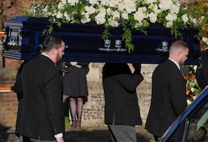 Pallbearers carry the coffin into the funeral service of One Direction singer Liam Payne at St Mary's Church in Amersham, Buckinghamshire. Picture date: Wednesday November 20, 2024. 