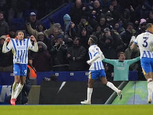 Joao Pedro celebrates scoring for Brighton against Arsenal (Jonathan Brady/PA)