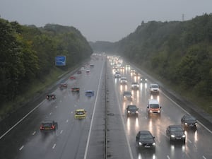 Traffic on the rainy M3 motorway