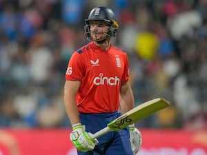 England captain Jos Buttler loses his wicket in Mumbai