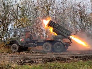 A Russian rocket launcher firing