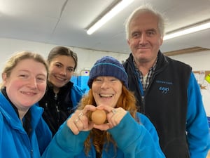 Ali Greene and colleagues with her spherical egg