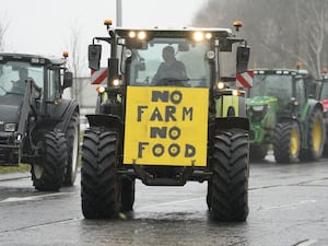 Farmers on tractors protesting at the Senedd