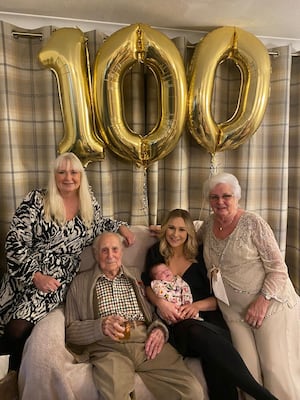 Derrick with members of his family who visited him to celebrate his 100th birthday