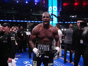 Daniel Dubois celebrates victory against Anthony Joshua