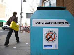 A 'knife surrender' bin in Chelsea, London