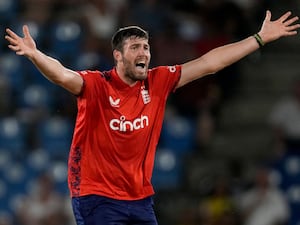 Jamie Overton appeals for a wicket in England's third T20 against the West Indies in St Lucia