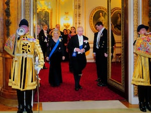 The King and Queen at the Diplomatic Corps reception at Buckingham Palace in 2022