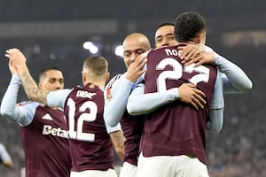 Aston Villa's Jacob Ramsey celebrates with Morgan Rogers.