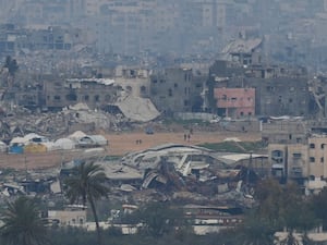 Buildings destroyed by Israeli bombardments inside the northern Gaza Strip