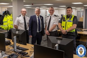 Simon Foster with Ch Supt Anthony Tagg and representatives from Stourbridge & Lye policing team at the new base