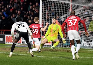 Danny Johnson scores for the Saddlers.