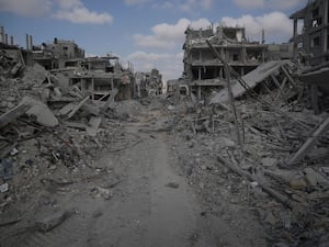 Destroyed buildings in the southern Gaza Strip