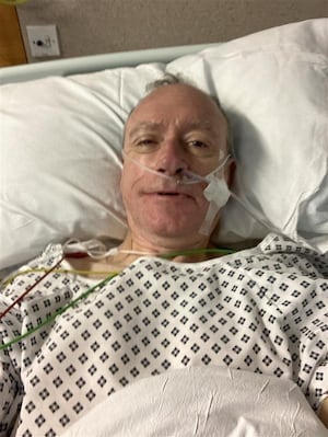 Paul Nightingale in Heartlands Hospital following his open-repair surgery