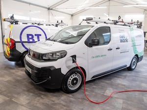 Two of the BT and Openreach electric vehicles