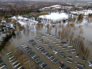 Flooded caravans at Billing Aquadrome Holiday Park near Northampton