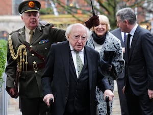 President Michael D Higgins and his wife Sabina arriving at a Holocaust Memorial Day event