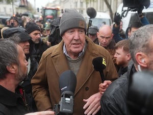 Jeremy Clarkson being interviewed at the farmers' protest