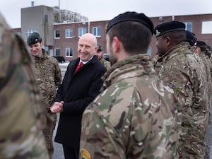 Defence Secretary John Healey meeting British soldiers in Estonia before Christmas