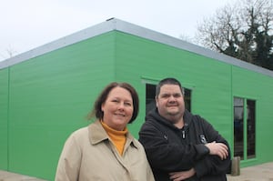 Richard Cummins, Managing Director of Westwoods Bespoke Dining is preparing to open a new restaurant, The Potting Shed, in this building at the Plant Plot on Lichfield’s A51 Western Bypass. Work is progressing on the building and it is being equipped with a grant from the Rural England Prosperity Fund. Richard is pictured with Councillor Janice Silvester-Hall, Lichfield District Council’s Cabinet Member for Visitor Economy, Ecology and Climate Change.