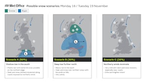 Met Office possible snow scenarios November 18-19 2024