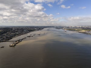 A view of the River Thames from Gravesend looking west towards London