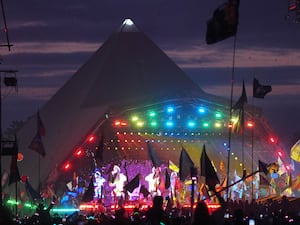 A band performs at the Glastonbury Festival 2024