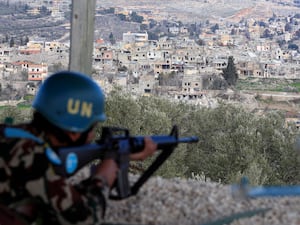 An UN peacekeeper takes position in Mays al-Jabal, southern Lebanon