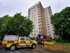 The scene of the fire in May at Kennedy Court, Stourbridge  in which a man on the fourth floor died