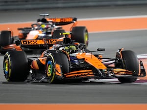 McLaren driver Lando Norris leads his teammate Oscar Piastri