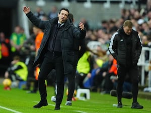 Aston Villa manager Unai Emery (left) on the touchline during the Premier League defeat at Newcastle