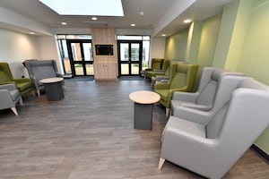 A lounge with bespoke made chairs at the new Dorothy Pattison Hospital older adults unit in Walsall, which will be replacing the outdated Bloxwich Hospital.