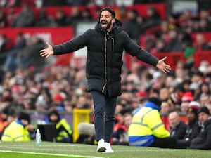 Manchester United manager Ruben Amorim looks frustrated on the touchline