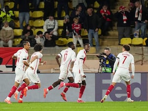 Monaco celebrate their goal against Aston Villa