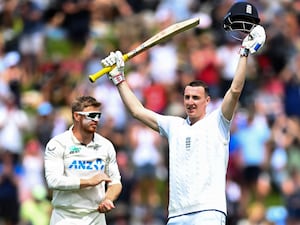 England’s Harry Brook celebrates his century against New Zealand