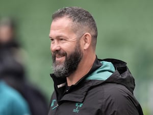 Ireland head coach Andy Farrell laughs during a warm-up