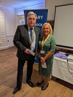 Rotary Club President David Marklew with Beverley Hudson from St Giles Hospice 