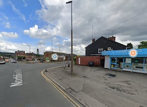 The junction where the man was struck, just outside Derby End chip shop. 