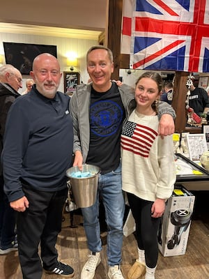 Mark Hands, one of the organisers of the charity night, with Andy and Issy Pearce from ITV's My Mum Your Dad. 