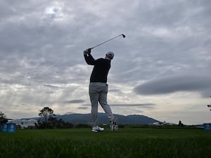 Sepp Straka, of Austria, tees off on the fifth hole at Pebble Beach Golf Links