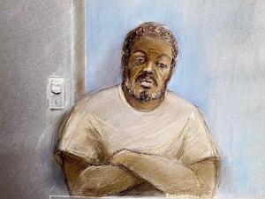 Court artist sketch by Elizabeth Cook of Jazwell Brown appearing via videolink at Luton Crown Court